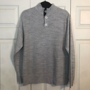 CANTABIL Italy 40 Gray Henley Sweater Navy Blue Waffle Knit Mock Neck Soft Cozy
